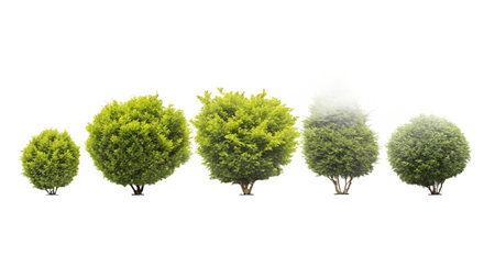 Set of trees isolated on white background with clipping path. Green trees isolated on white background.の写真素材