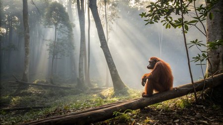 Orangutan in the rainforest of Sumatra, Indonesia.