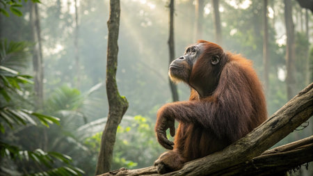 Orangutan in the rainforest of Borneo, Malaysiaの写真素材