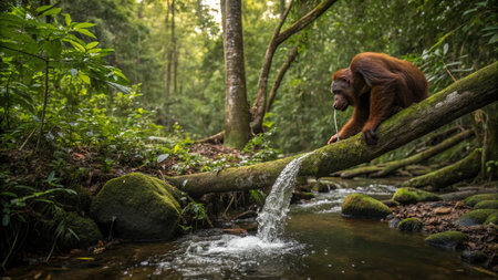Orangutan in the rainforest of Sumatra island, Indonesiaの写真素材