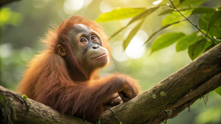 Bornean orangutan (Pongo pygmaeus) in Borneo, Malaysiaの写真素材