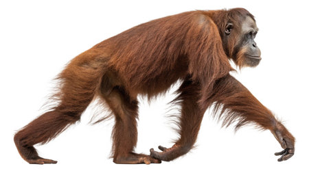 Orangutan, Pongo pygmaeus, in front of white backgroundの写真素材