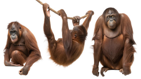 Orangutan isolated on white background. Set or collection of orangutan.の写真素材