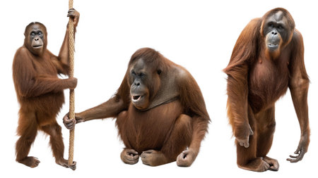 Group of orang utan in front of a white background.の写真素材