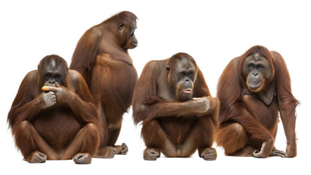 Group of Orang Utan isolated on white background with clipping pathの写真素材