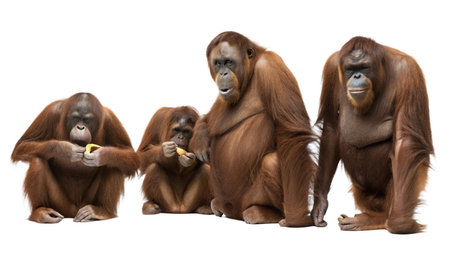 Group of Orang utan in front of a white background.の写真素材