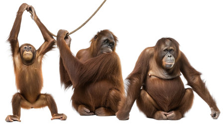 Bornean orangutan, Pongo pygmaeus, in front of white backgroundの写真素材