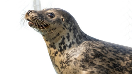 Close up of a seal on a white background. Selective focus.