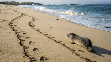 Seals on the beach of the Atlantic Ocean in Normandy, Franceの写真素材