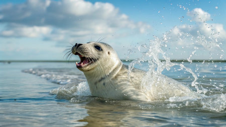 Grey Seal (Halichoerus grypus) in the waterの写真素材