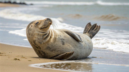 Seal on the beach, Helgoland, North Sea, Germanyの写真素材