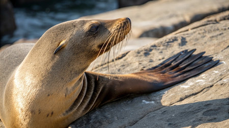 Seal resting on rocks near the water on a sunny day