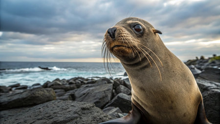Galapagos sea lion (Zalophus californianus) on La Palma island, Canary Islands, Spainの写真素材