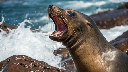 Portrait of a California sea lion (Zalophus californianus)の写真素材