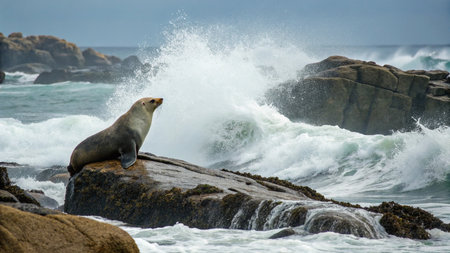 South American Sea Lion (Arctocephalus pusillus) on the rocksの写真素材