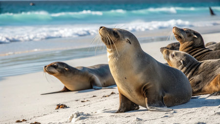 Sea lions on the coast of the Atlantic ocean in Namibia.の写真素材