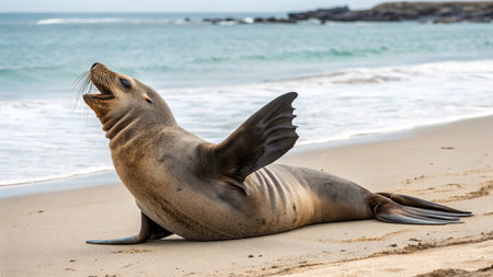 Sea lion (Zalophus californianus) on the beach in Cape Town, South Africaの写真素材