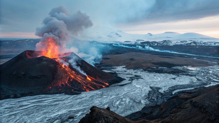 Volcanic eruption in Landmannalaugar, Iceland.