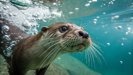 Close up portrait of an Asian small-clawed otter swimming