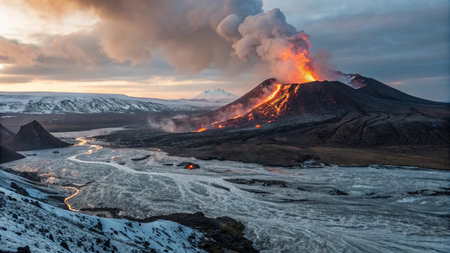 Volcanic eruption. View of the volcano.