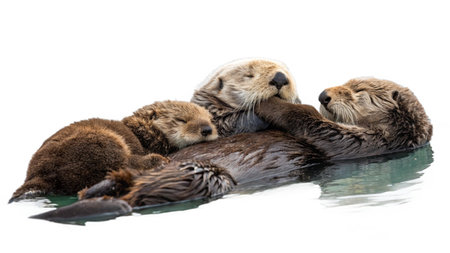 Group of sea otters on a white background. Isolated.の写真素材