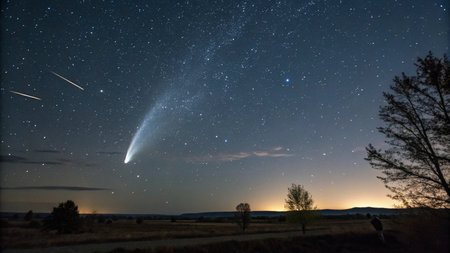 A comet in the night sky.の写真素材