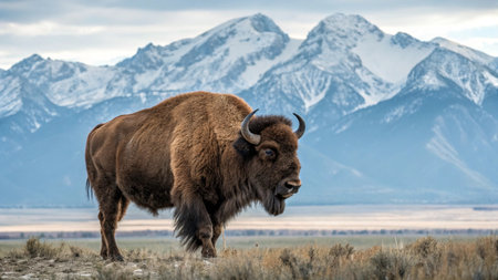 Bison in Yellowstone National Park in Wyoming in United States of America