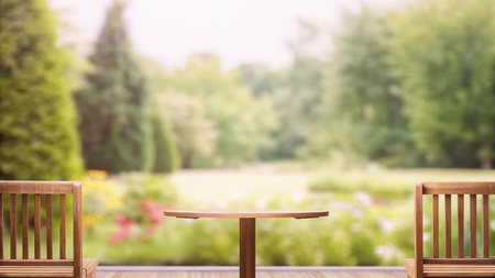 Table Top And Blur Nature of the Background. Ready For Your Textの写真素材