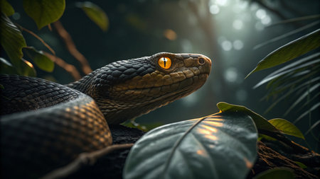 Close-up of a snake in the rainforest, Thailand.