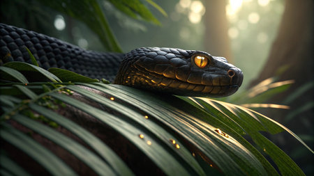 Close-up of a snake in the jungle. 3d rendering