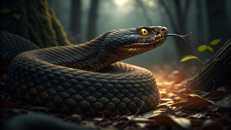 Scary snake in the forest. Halloween concept. 3D Rendering
