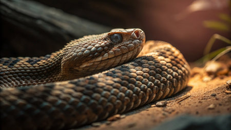 Closeup of a venomous rattlesnake, Crotalus agilisの写真素材