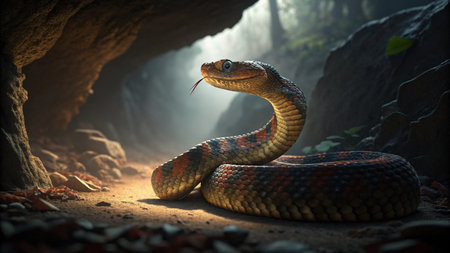 Cobra snake in the cave.3d render illustration.の写真素材