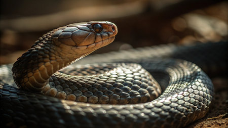 Close up of a cobra snake (Naja sputatrix)の写真素材