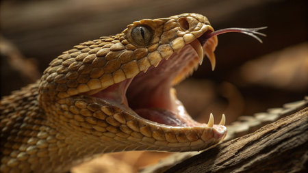 snake with open mouth and tongue out. close-up.の写真素材