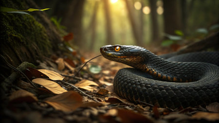 Black snake in the forest,Thailand,selective focus.