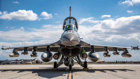 F-16 fighter jet on the runway of an airfield.