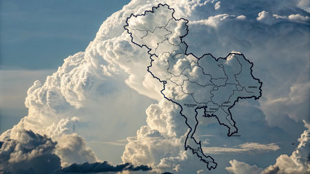 Clouds with the shape of the continent of Ukraine as a backgroundの写真素材
