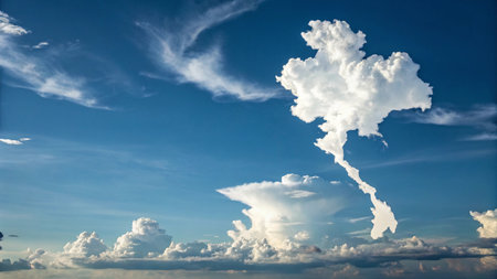 Beautiful white fluffy clouds in the blue sky. Sky background.