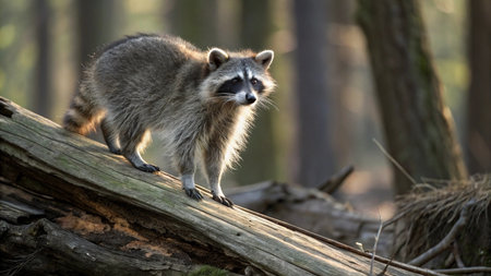 Raccoon (Procyon lotor) in the forestの写真素材