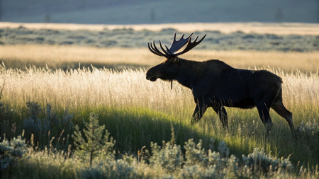 Bull Moose in Yellowstone National Park in Wyoming in the United States of Americaの写真素材