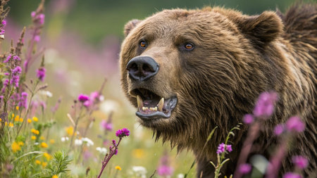 Wild brown bear in the summer forest. Wildlife scene from nature.の写真素材