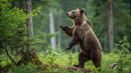 Brown bear in the summer forest. Scientific name: Ursus arctos. Natural habitat.の写真素材