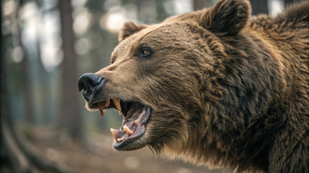 Brown bear in the forest. Close-up portrait of a wild animal