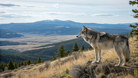 Wolf on the top of a mountain