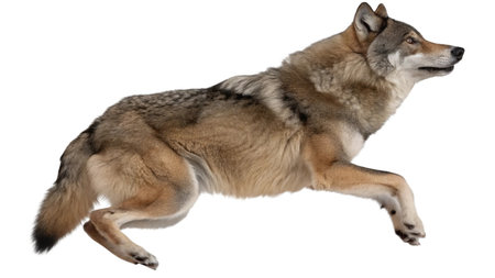 3D digital render of a gray wolf jumping isolated on white background