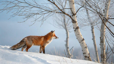 Red fox (Vulpes vulpes) in winter forest.