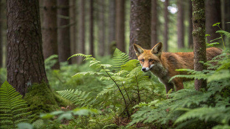 Red fox, Vulpes vulpes, in a forest in spring
