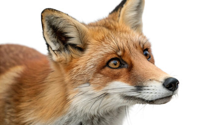 Close-up of a Red Fox, Vulpes vulpes, isolated on white
