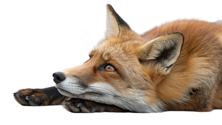 Close-up of a Red Fox, Vulpes vulpes, isolated on white